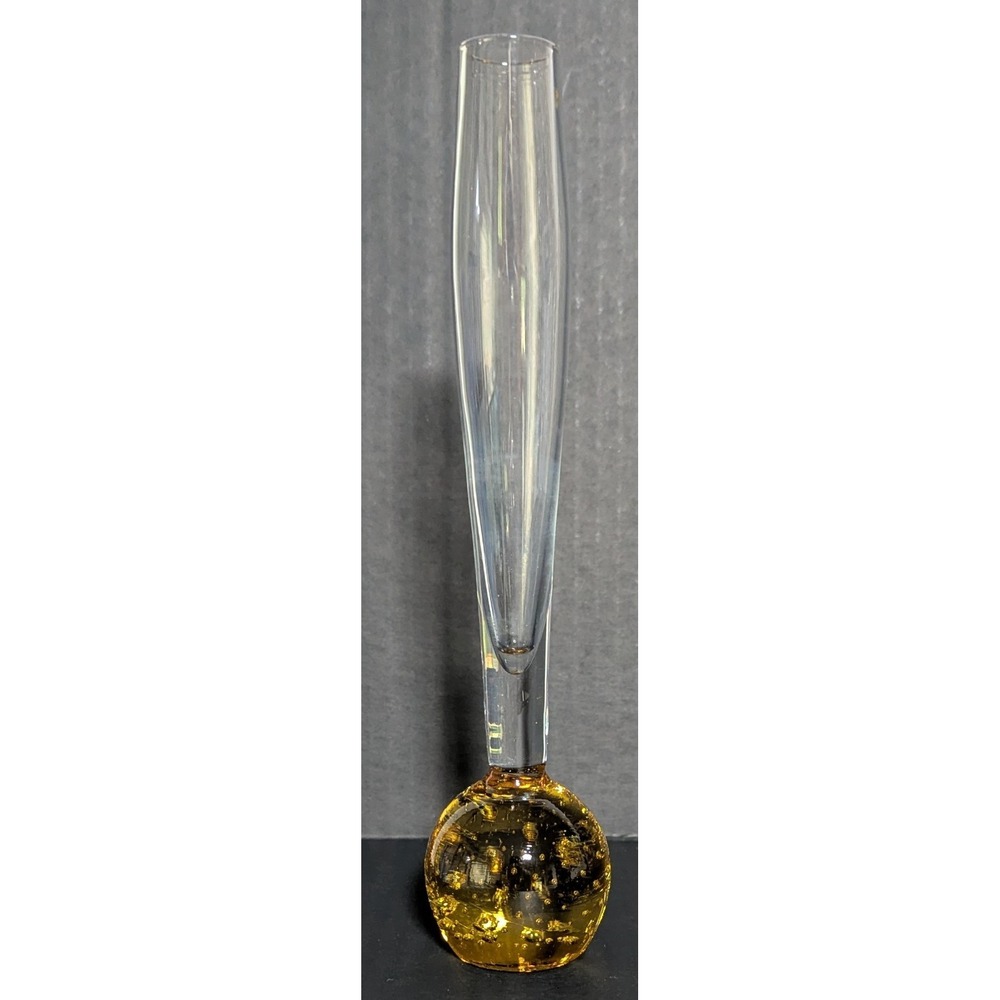 MCM Hand Blown Glass Bud Vase Amber Base With Controlled Bubbles Unsigned 8 1/4"